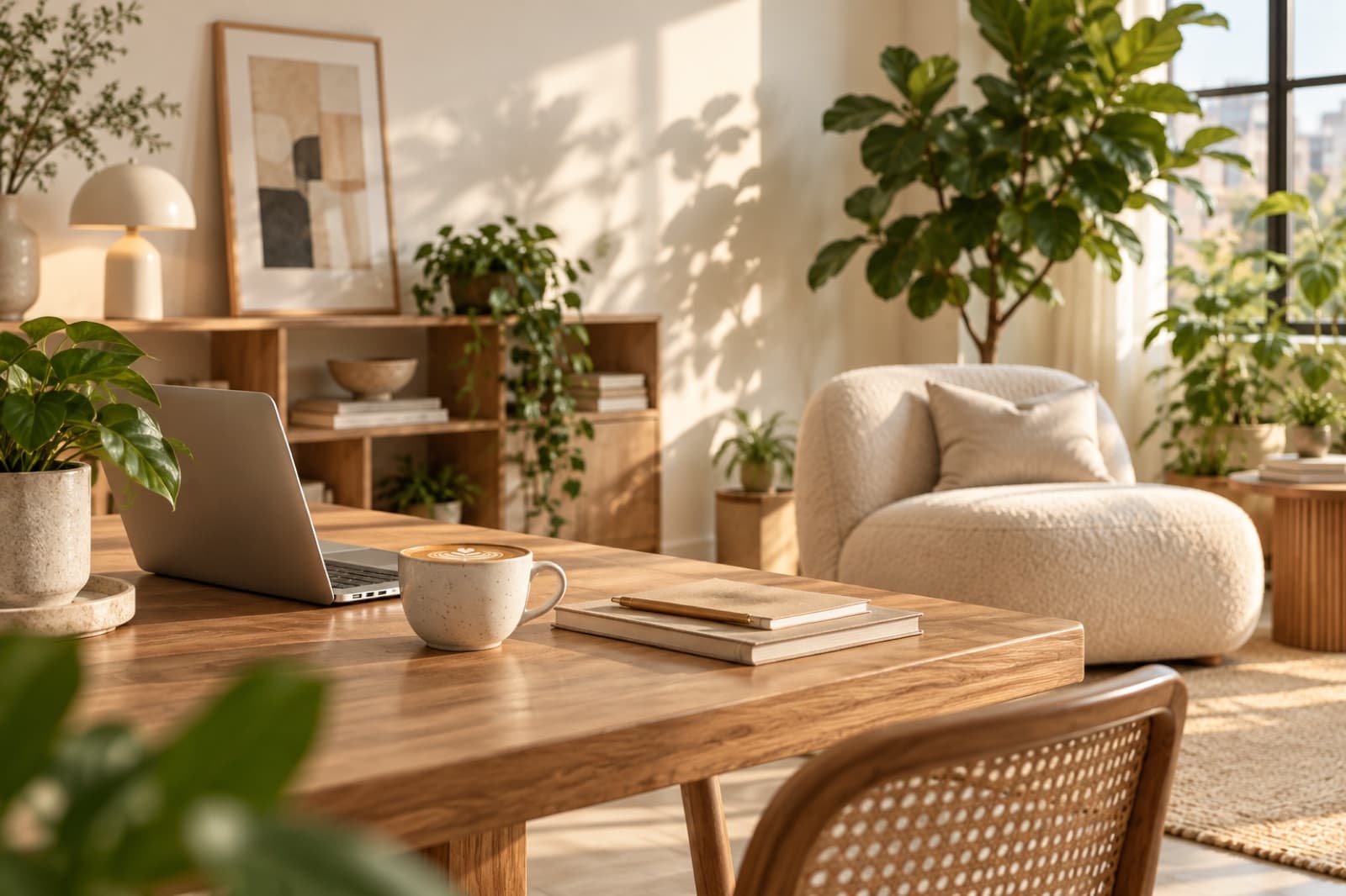 Warm minimalist design studio interior